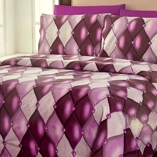 Luxury 6 piece Print Sheet Set Soft 1800 Purple diamond KING