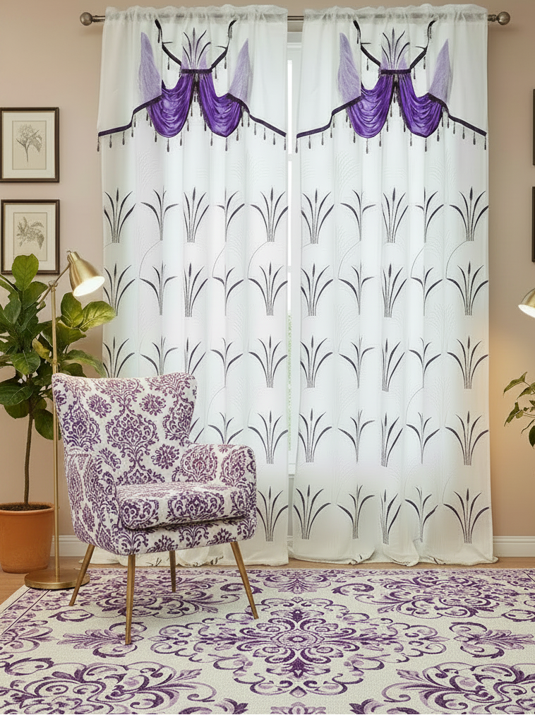 HAYDEN Purple  beaded Curtain with Beaded Valance
