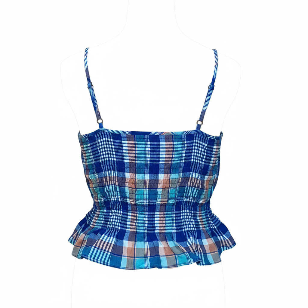 Women's Plaid Plus Size Blue Peplum Cinch-Waist Tank