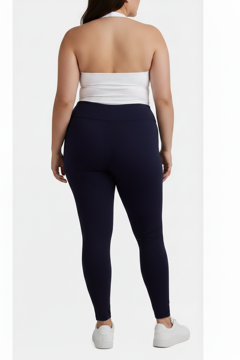 Women's PLUS  High Waist Full Length Leggings Pants  Navy Blue