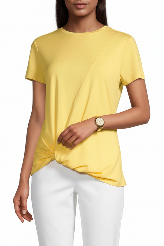 Women's Crew Neck Short Sleeve Twisted knot T-Shirt  Tee LEMON YELLOW