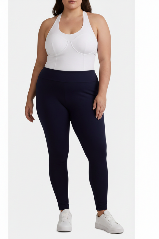 Women's PLUS  High Waist Full Length Leggings Pants  Navy Blue