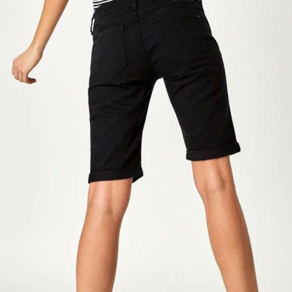 Women's Cuffed Long Knee Bermuda Jean Shorts Black