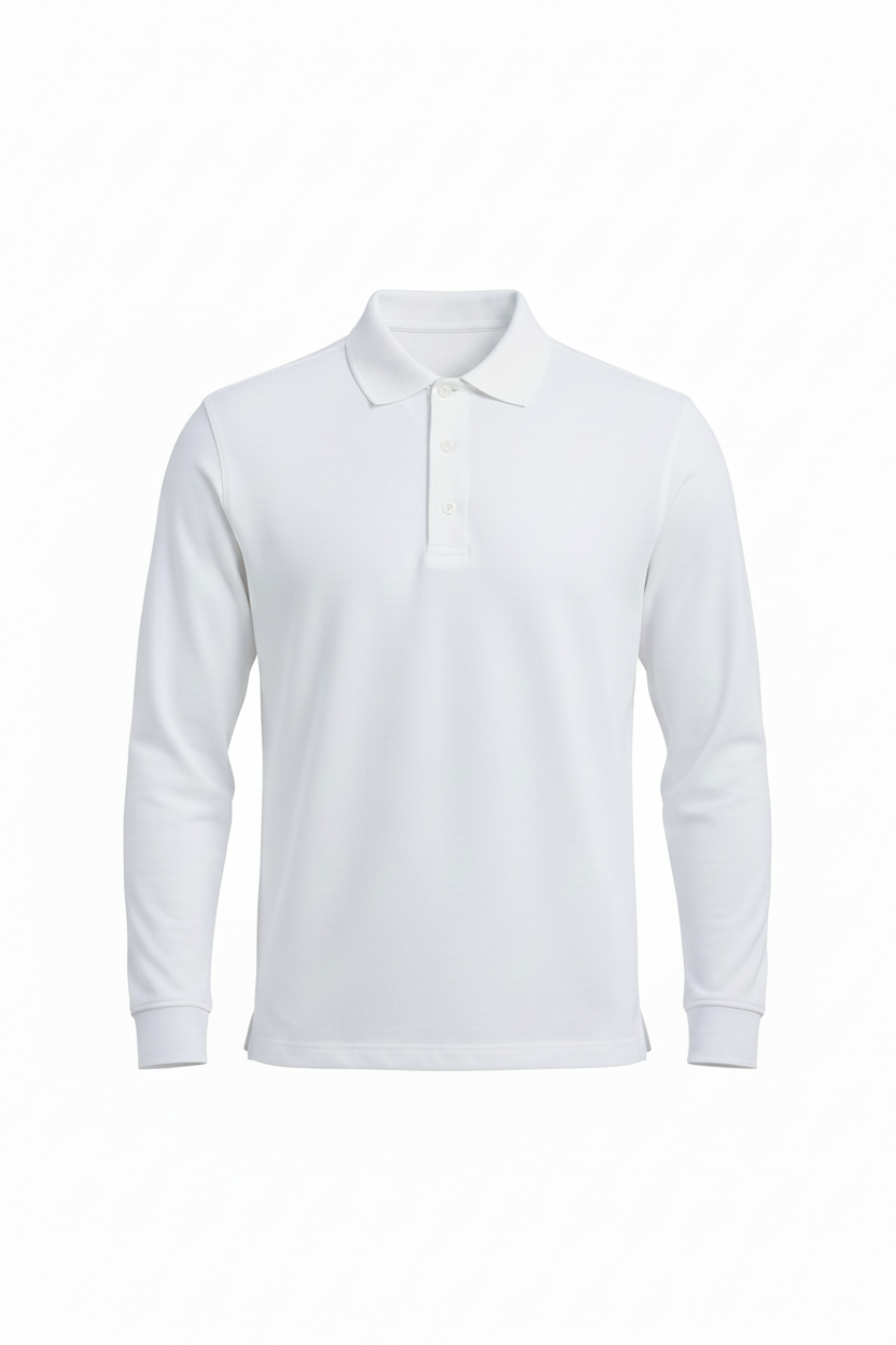 Men's 100% Cotton Long Sleeve Polo  Dress Shirt WHITE