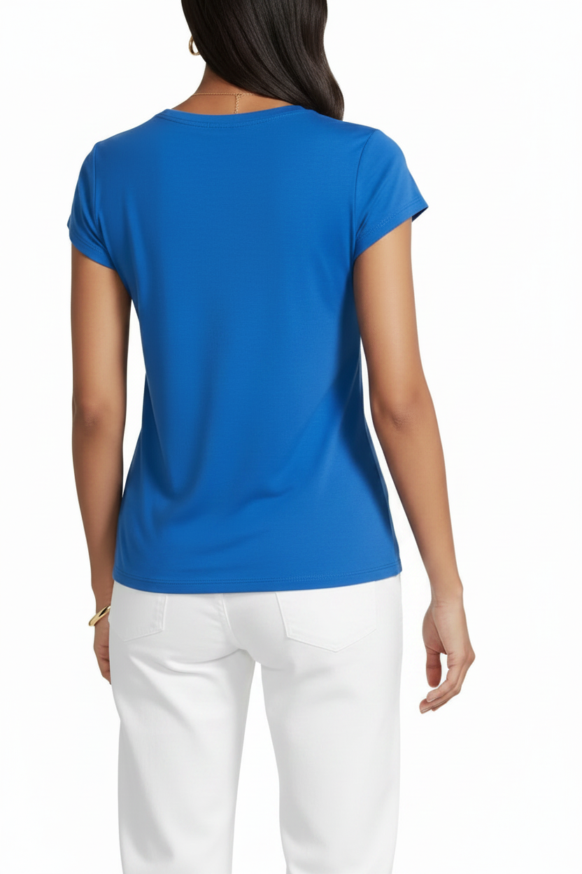 Women's Crew Neck 100% Short Sleeve T-Shirt Tee Shirt BLUE