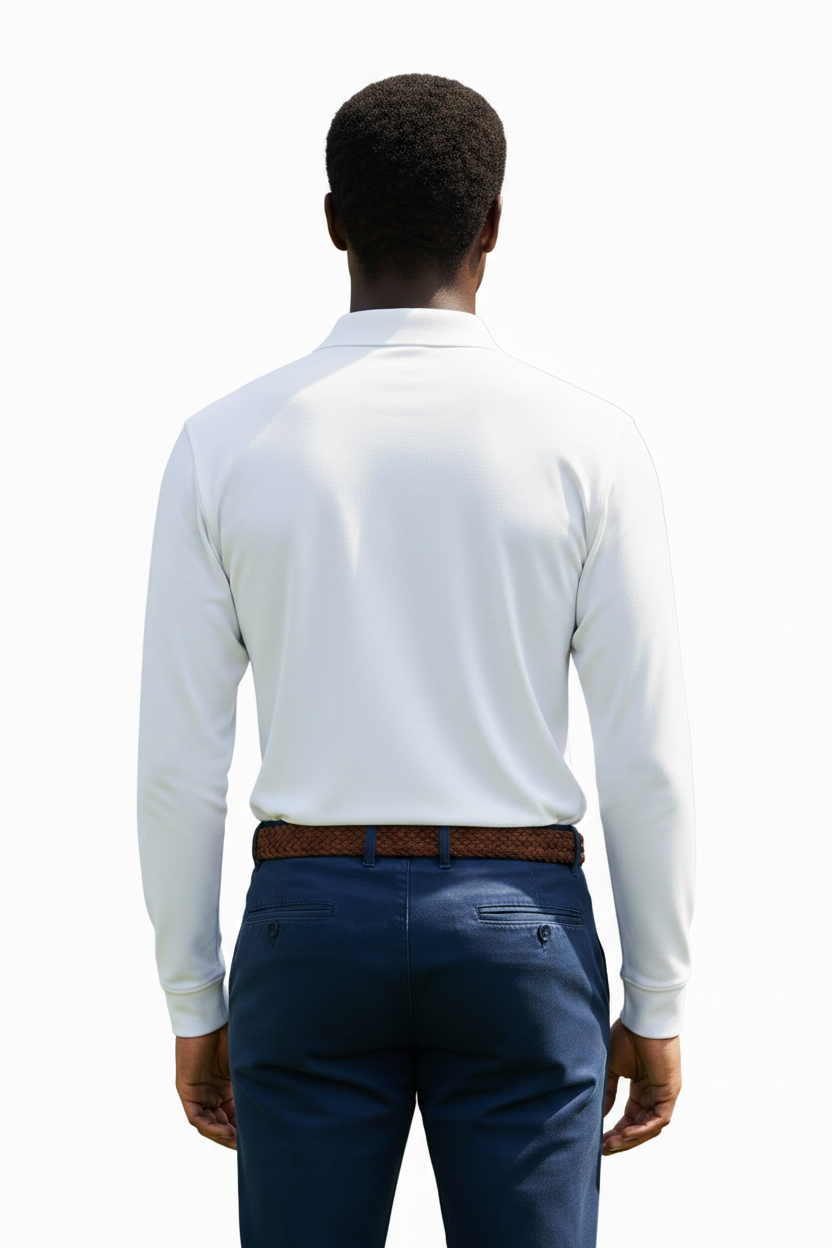 Men's 100% Cotton Long Sleeve Polo  Dress Shirt WHITE