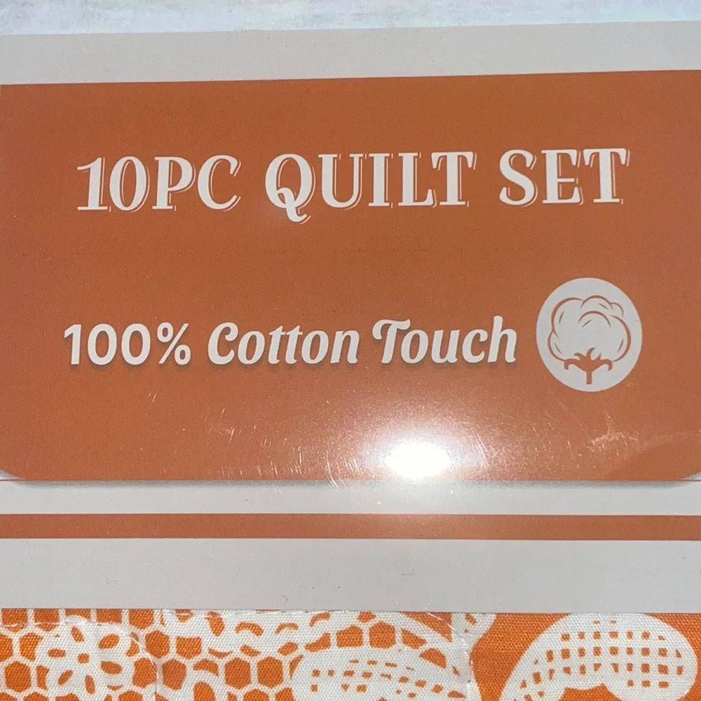 10 Piece LORDES Quilt w Sheet Set W Matching Curtains  KING ORANGE