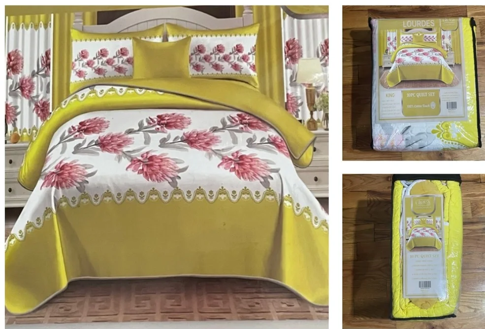 10 Piece LORDES Quilt w Sheet Set W Matching Curtains  KING YELLOW