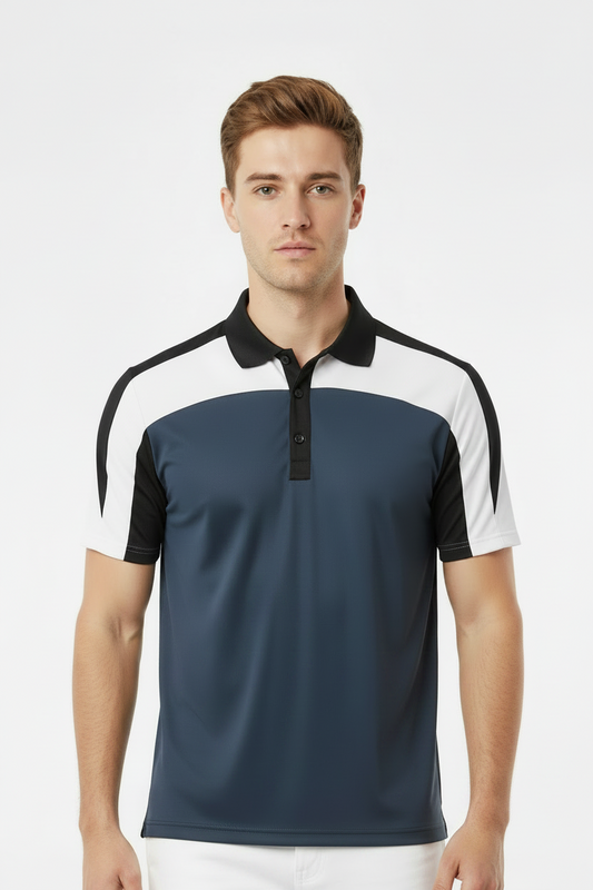 Men's Jersey 3 Colored Block Polo Shirt Blue