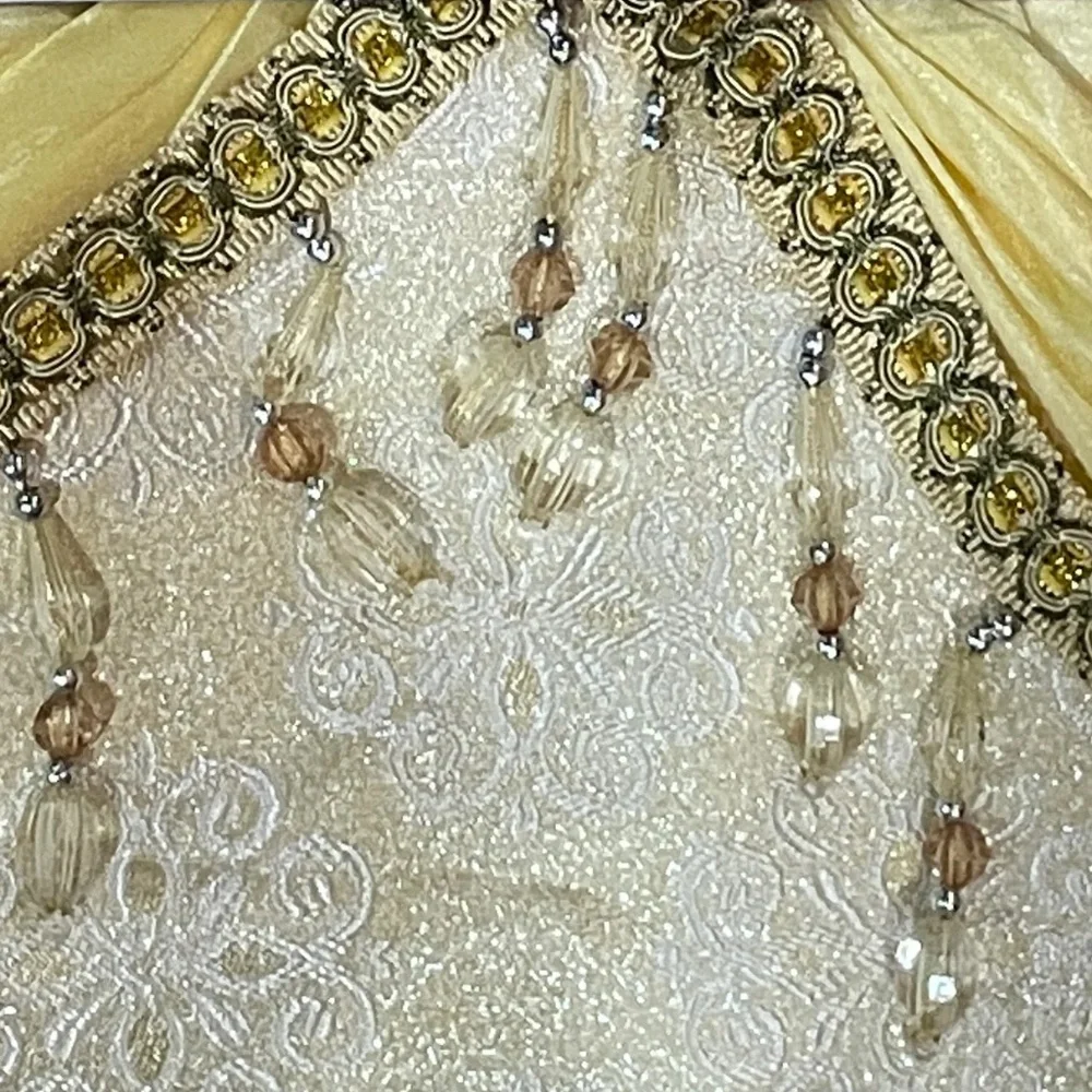 SLOANE BEIGE Jacquard  Pattern Panel Curtain w attached lace valanceLD