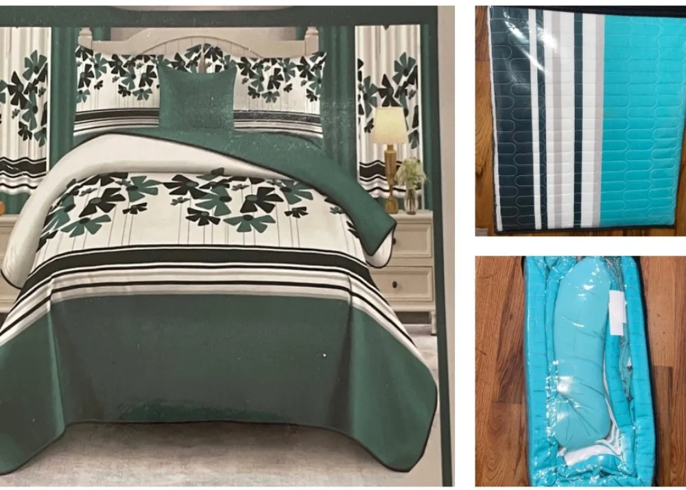 10 Piece LORDES Quilt w Sheet Set W Matching Curtains  KING BLUE GREEN
