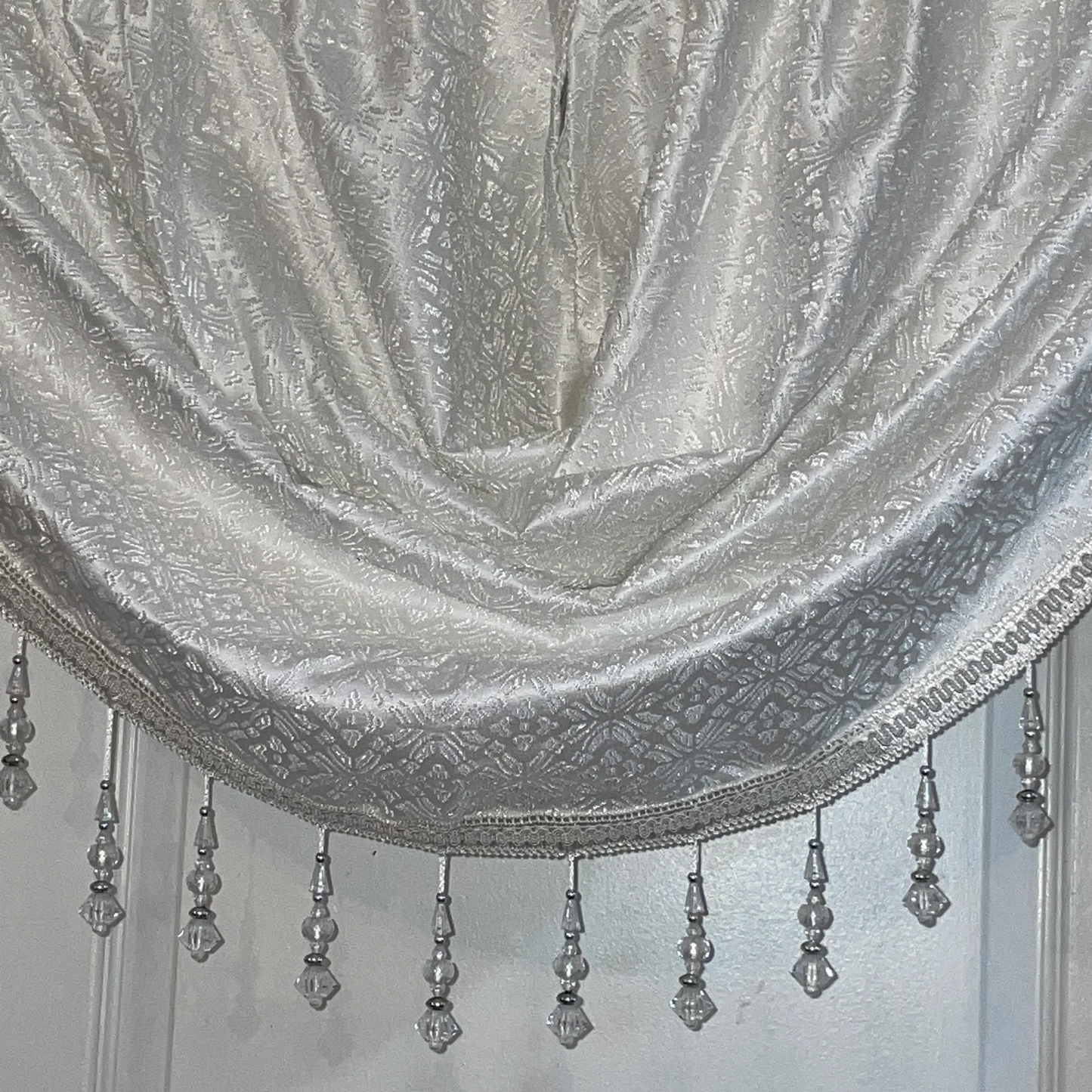 DENISE OFF WHITE 2 PCS Set White Pattern  W Unattached Valance Jacquard  Curtain