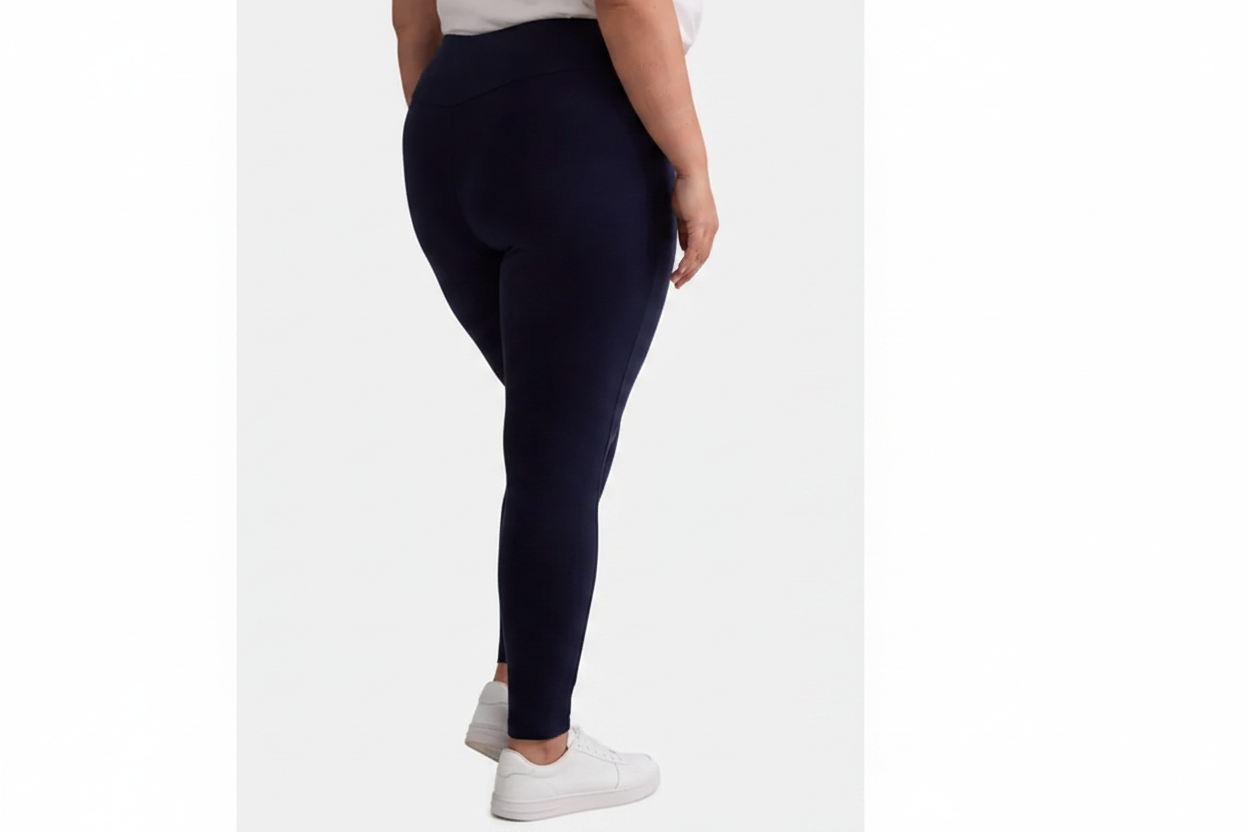 Women's PLUS  High Waist Full Length Leggings Pants  Navy Blue