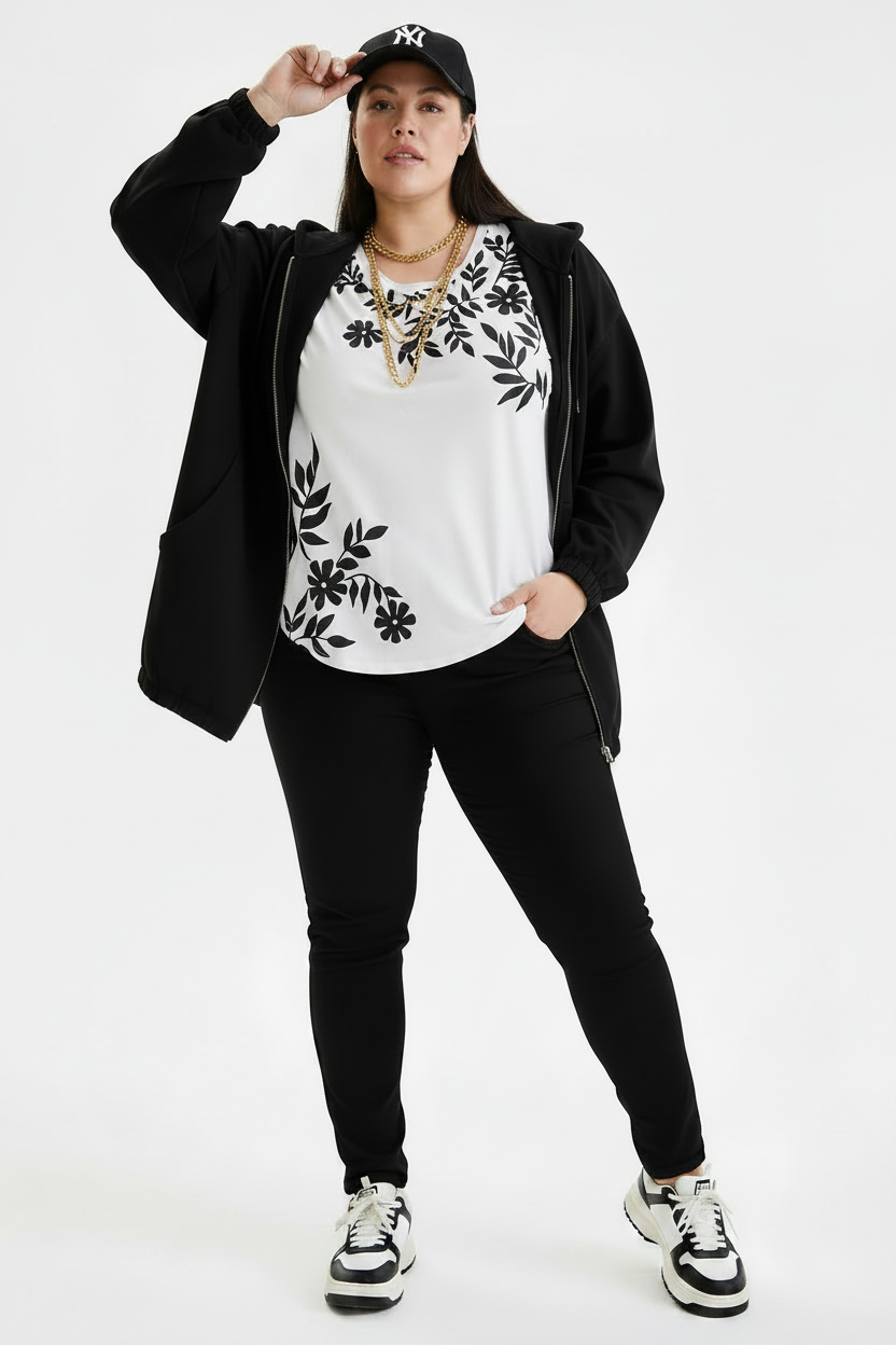 PLUS Size Women's Printed Crewneck Tee Floral Flower Leaf  Short sleeve T-Shirt