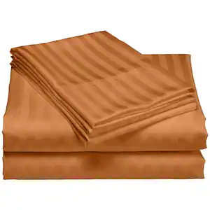 Luxury 6 piece Sheet Set Damask Stripe  Soft 1800  Orange  KING