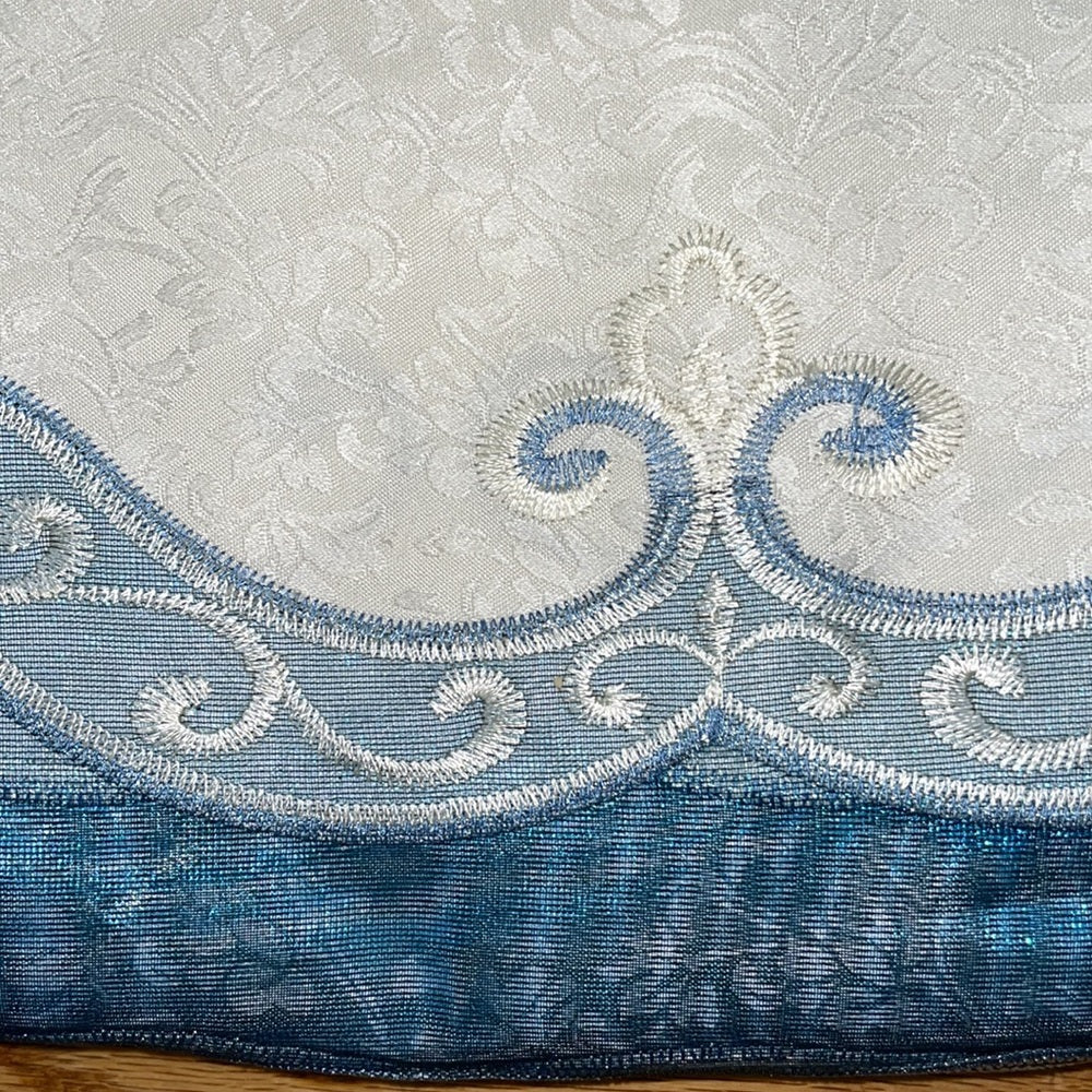 AMY BLUE Macrame jacquard  Pattern Panel Curtain w attached lace valance Blue