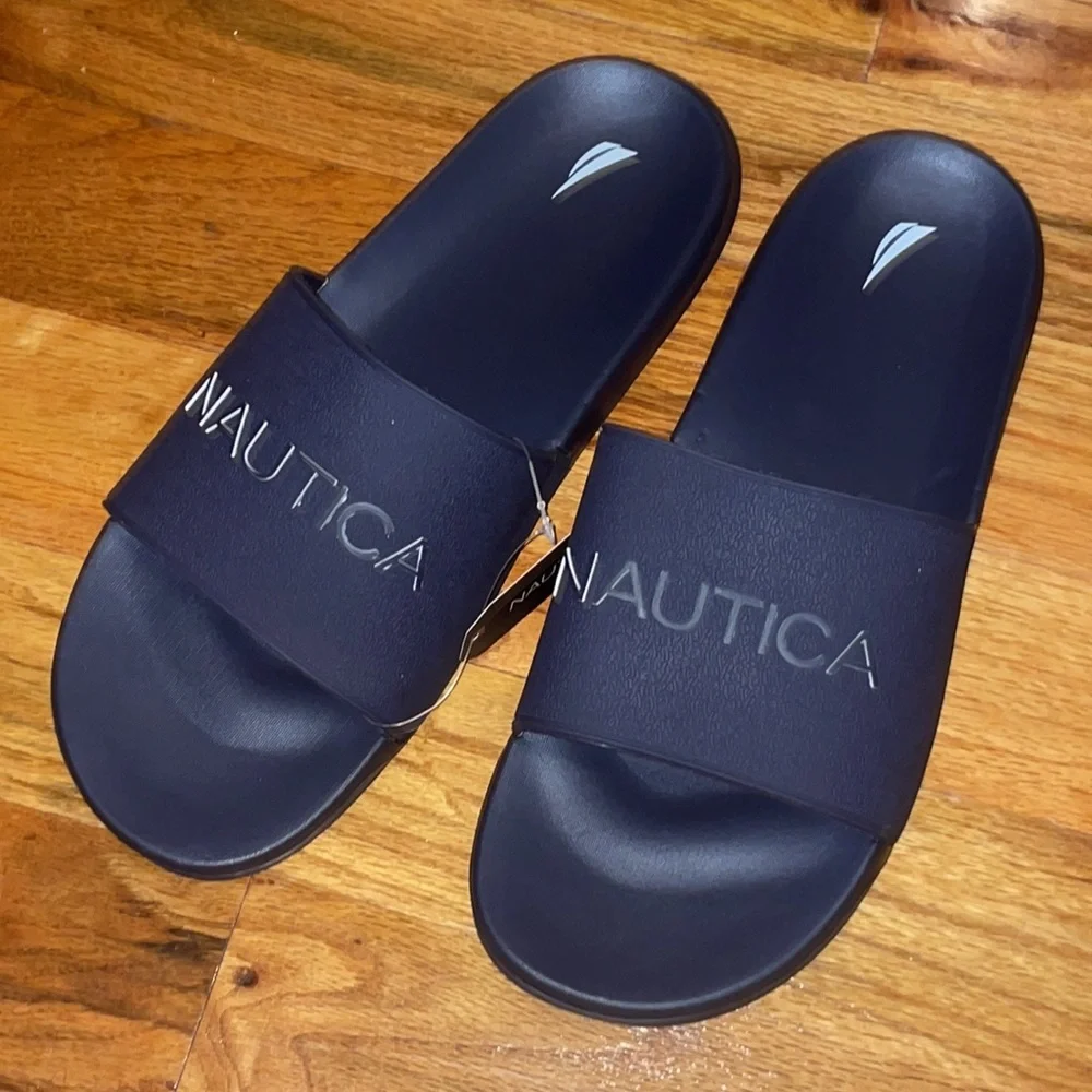 Men's Nautical Blue Logo Front namesake  Slide Slippers
