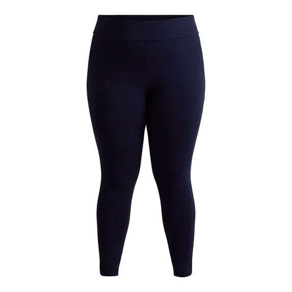 Women's PLUS  High Waist Full Length Leggings Pants  Navy Blue