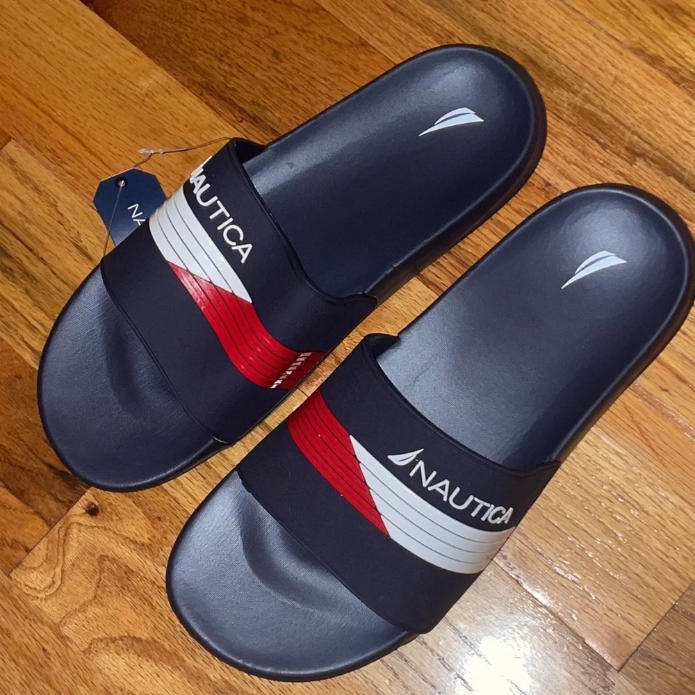 Men's Nautica Blue Two Tone Logo Slide Slippers