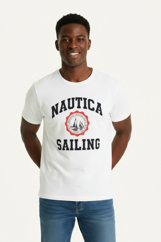 Men's Sailing Graphic T-Shirt Tee cotton Jersey White