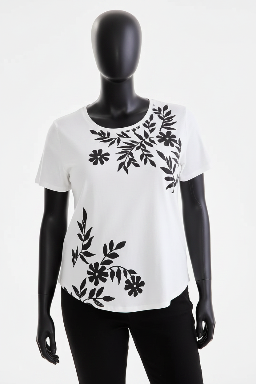 PLUS Size Women's Printed Crewneck Tee Floral Flower Leaf  Short sleeve T-Shirt
