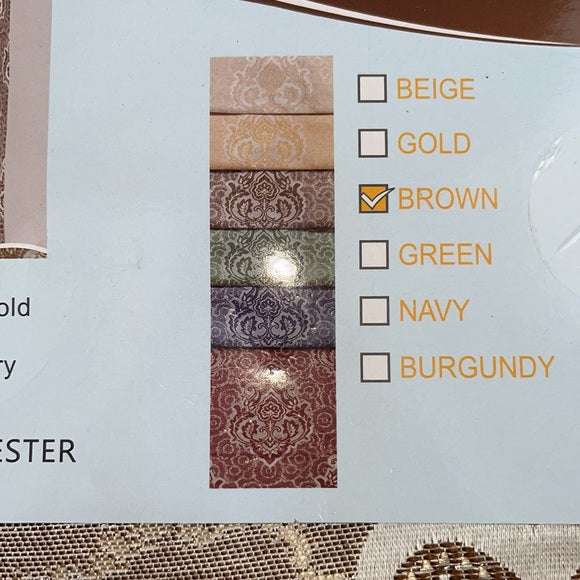 MARILYN  BROWN Jacquard  Pattern Panel Curtain w attached lace valance Brown