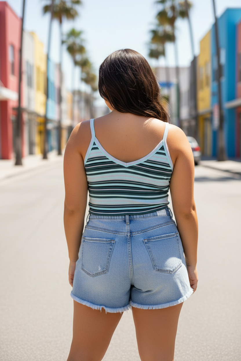 Women's Striped Plus Size Cropped Wide-Strap Cami Top