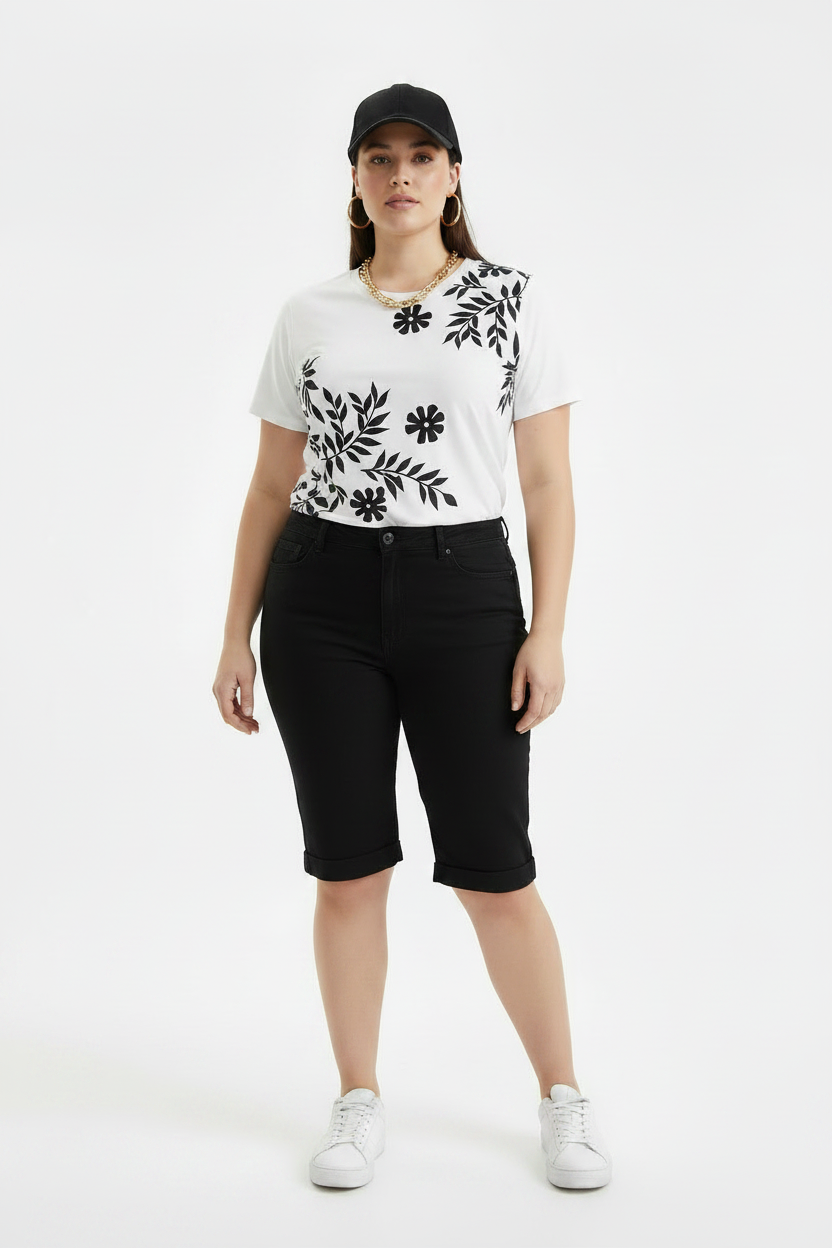PLUS Size Women's Printed Crewneck Tee Floral Flower Leaf  Short sleeve T-Shirt
