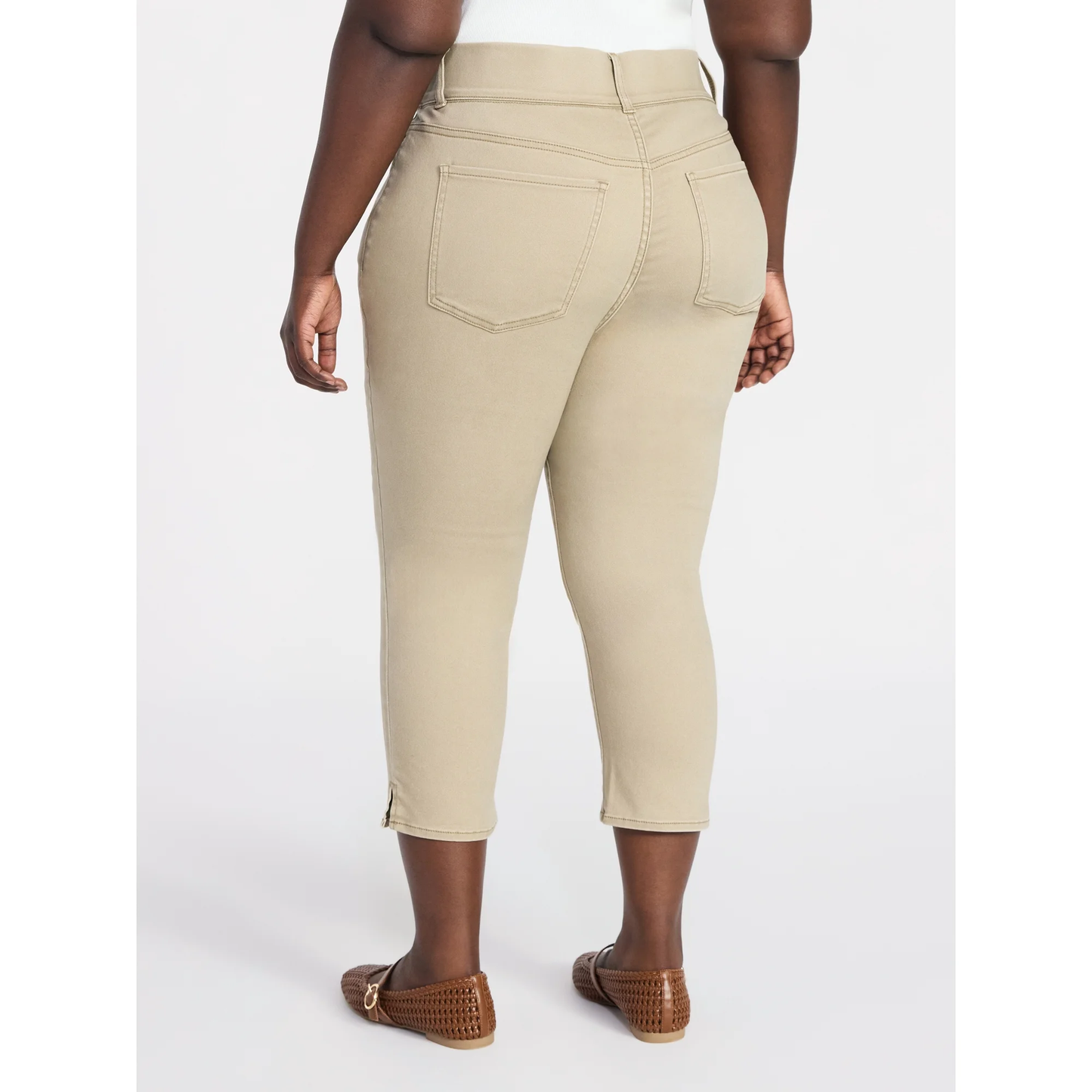 Womens PLUS Size Pull On High Rise Capri Jeggings Tan Cropped