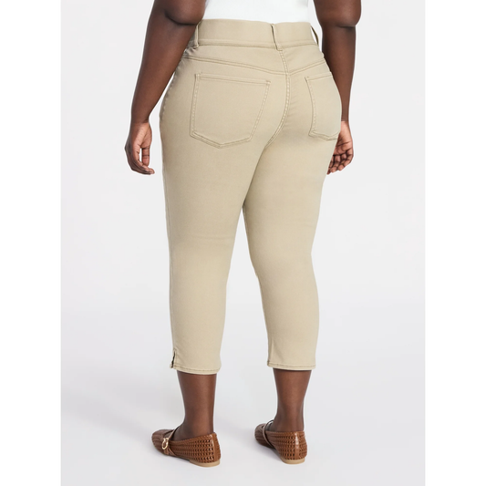 Womens PLUS Size Pull On High Rise Capri Jeggings Tan Cropped
