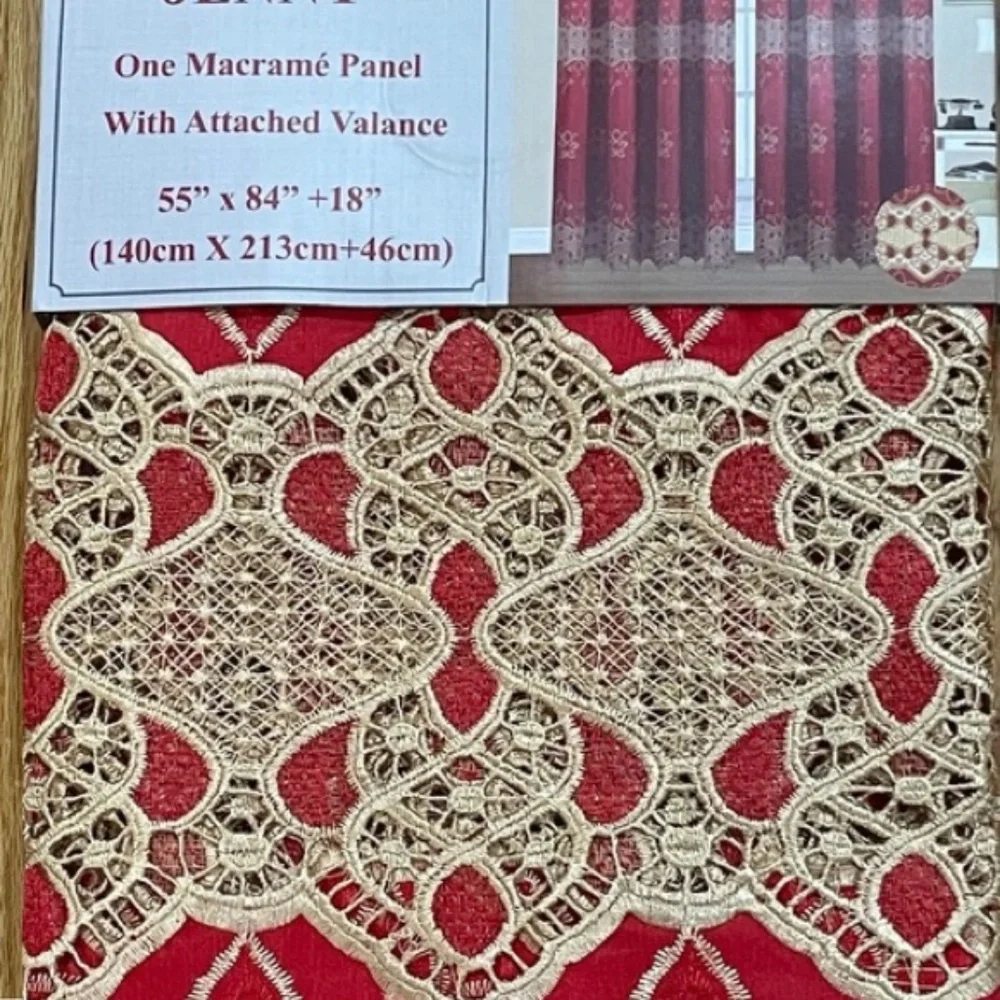 JENNY RED  Floral flowers Pattern Panel Curtain w attached lace valance Red Gold