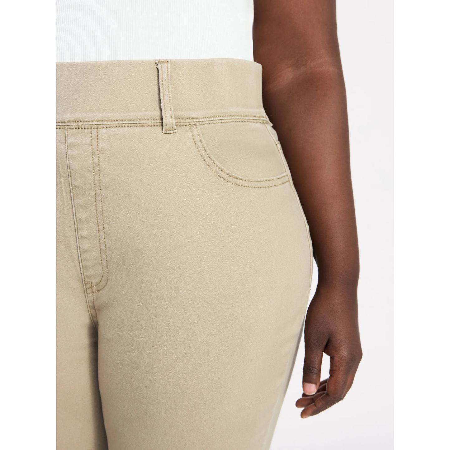 Womens PLUS Size Pull On High Rise Capri Jeggings Tan Cropped