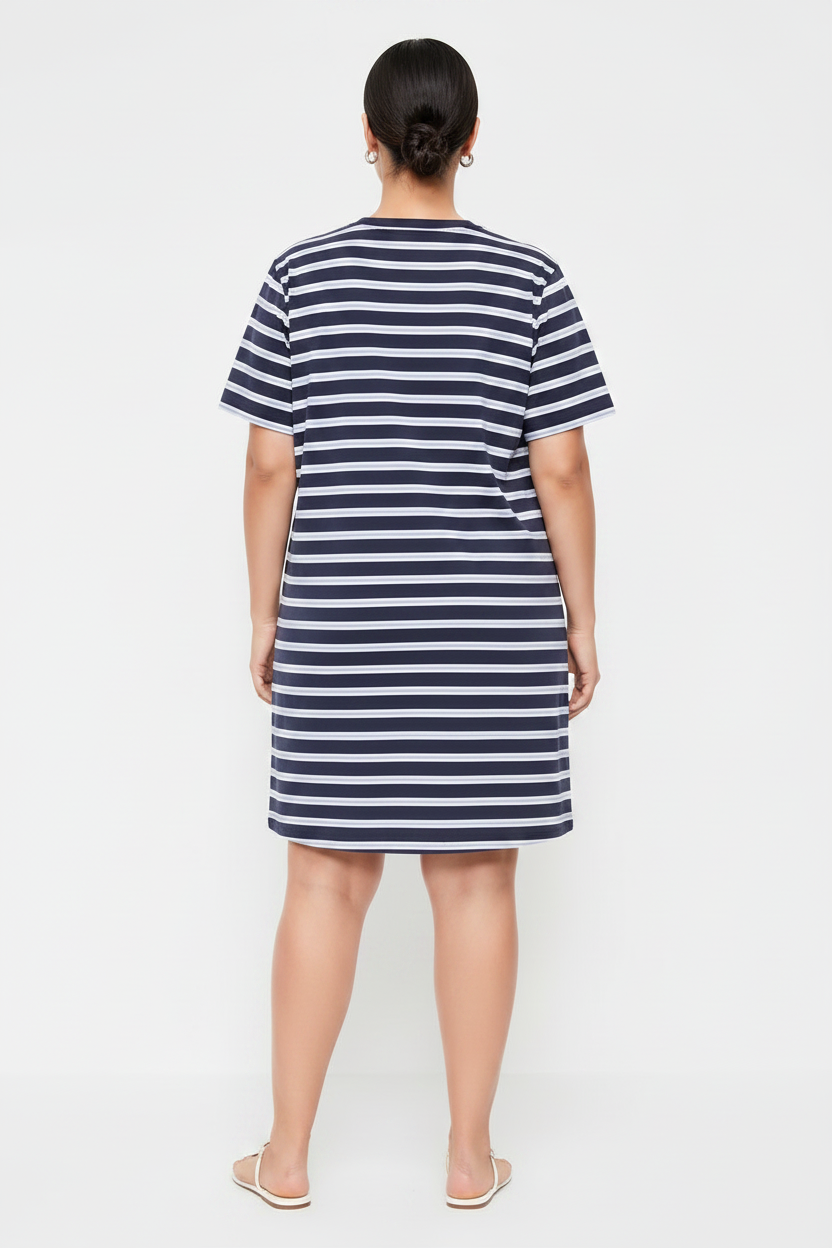 Women's Vintage Striped Crew-Neck Mini T-Shirt Dress