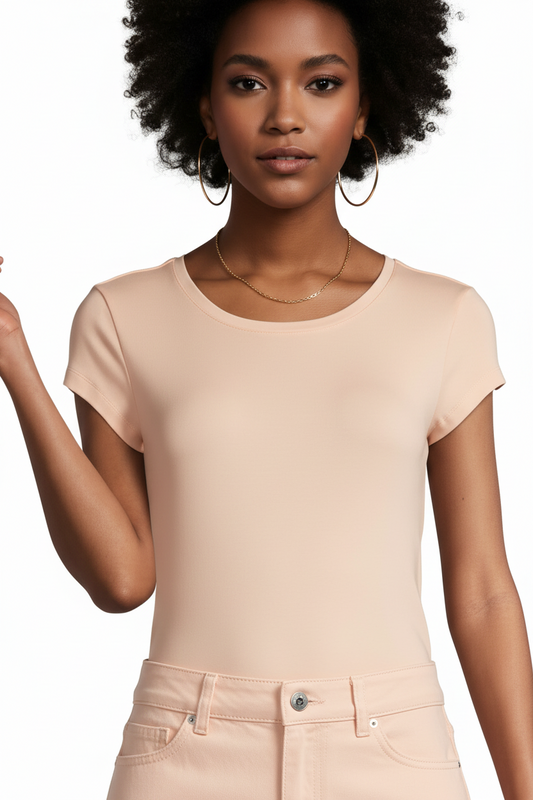 Women's Crew Neck 100% Short Sleeve T-Shirt  Tee Shirt PEACH