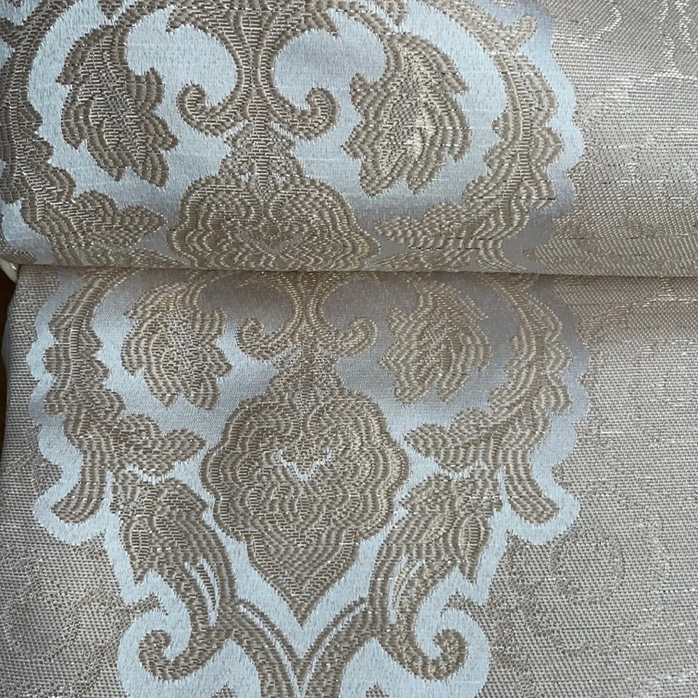 MARILYN BEIGE GOLD Jacquard  Pattern Panel Curtain w attached lace valance Beige