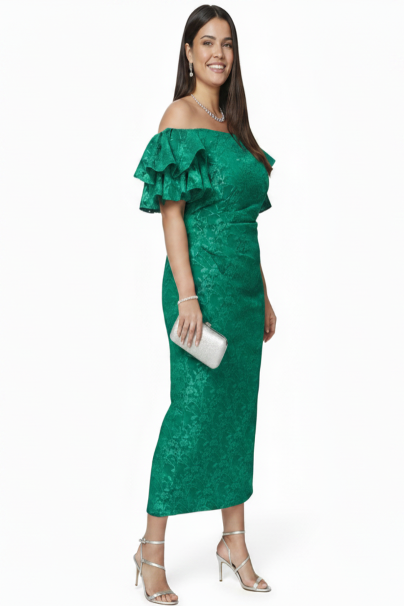 Eliza J Plus Size Off-The-Shoulder Short-Sleeve Gown Green Formal