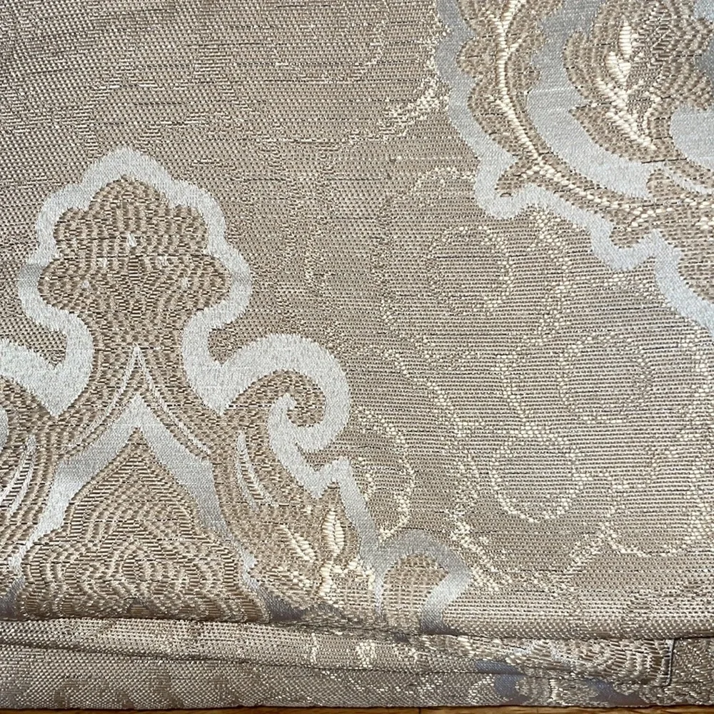 MARILYN BEIGE GOLD Jacquard  Pattern Panel Curtain w attached lace valance Beige