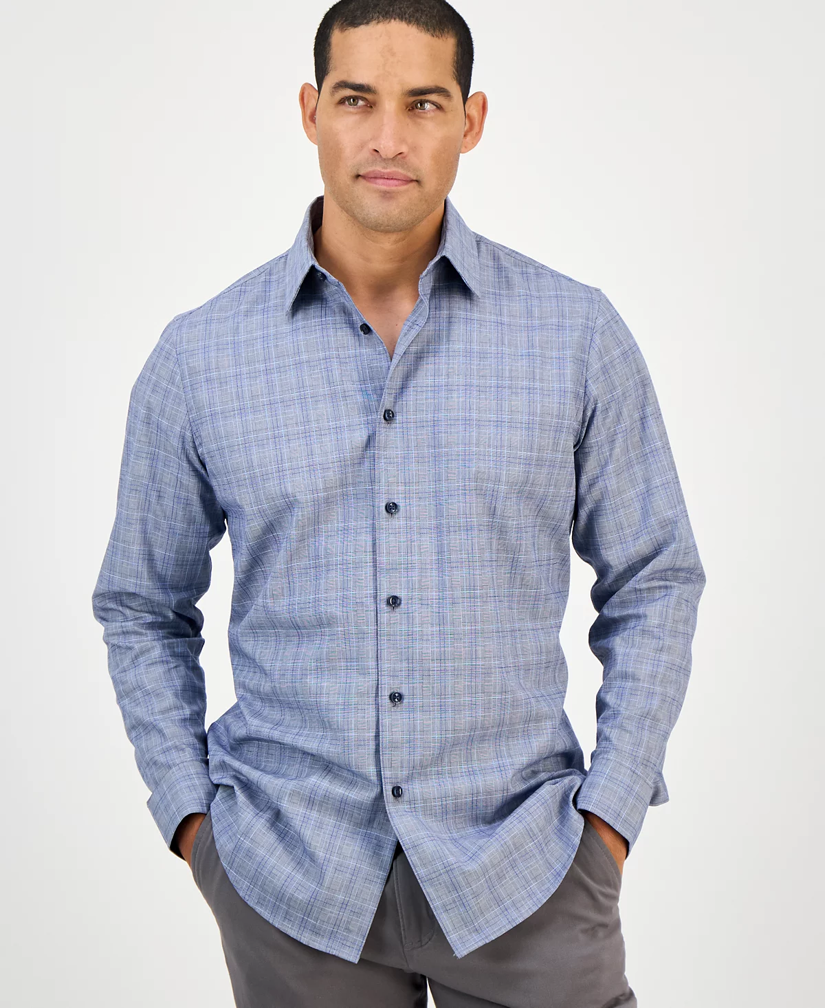 Men's Club Room Men's Blue Combo Pioloa Plaid button down 100% cotton Shirt