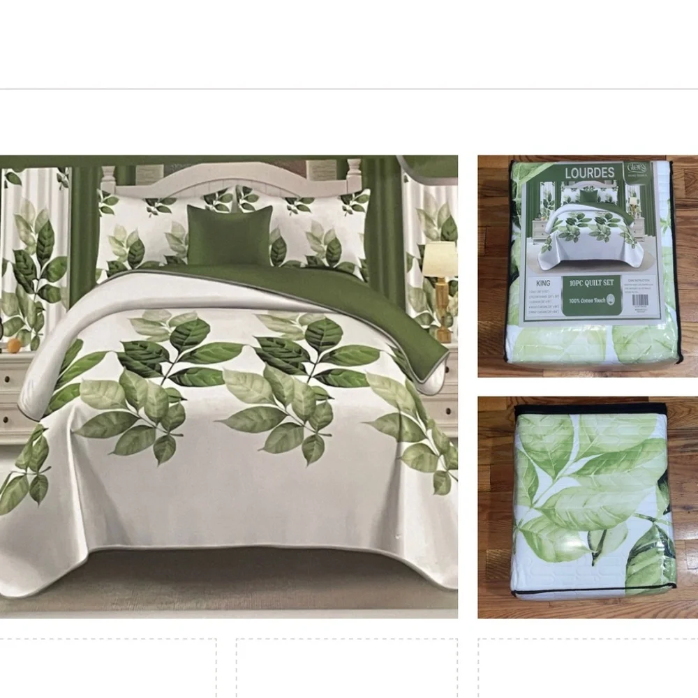 10 Piece LORDES Quilt w Sheet Set W Matching Curtains  KING GREEN