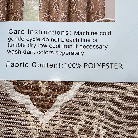 MARILYN  BROWN Jacquard  Pattern Panel Curtain w attached lace valance Brown