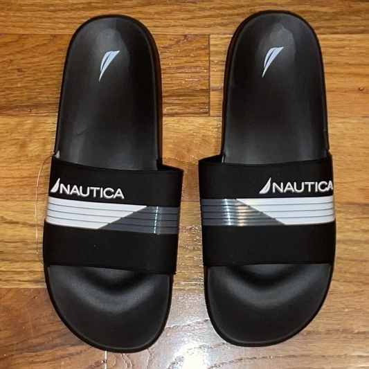 Men's Nautica Black Two Tone Logo Slide Slippers