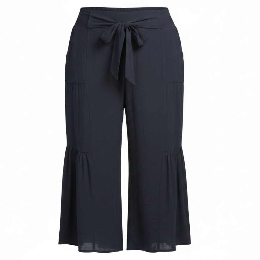 Women's PLUS SIZE  Pull On Tie Waist Gauze Pants  NAVY