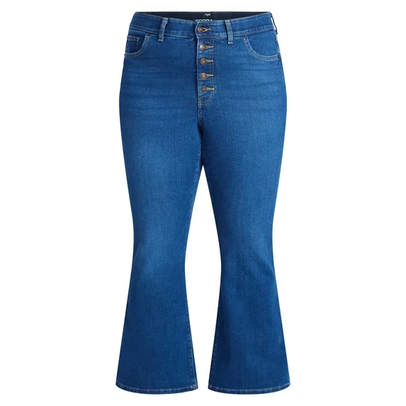 Womens PLUS Button up Corset Fitted Flare Denim Jeans Sloane Wash