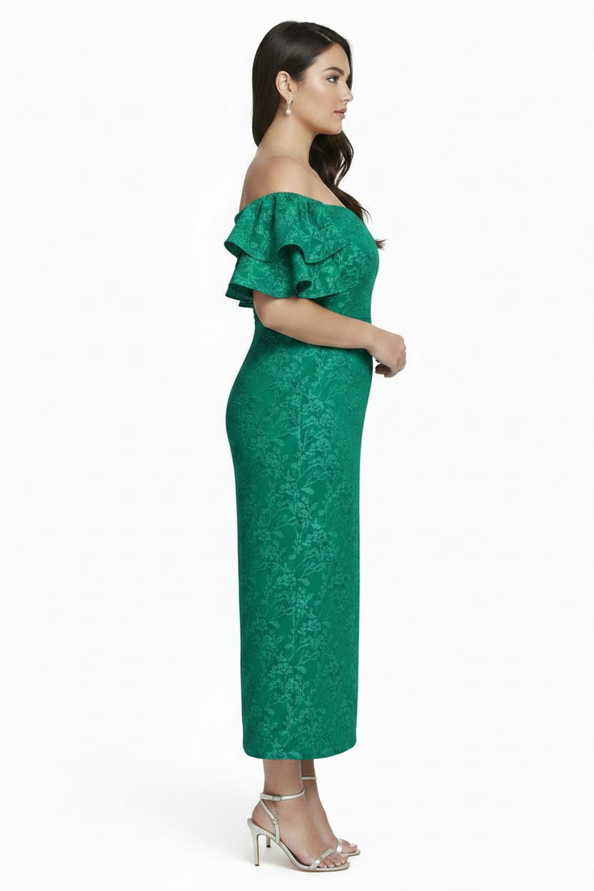 Eliza J Plus Size Off-The-Shoulder Short-Sleeve Gown Green Formal
