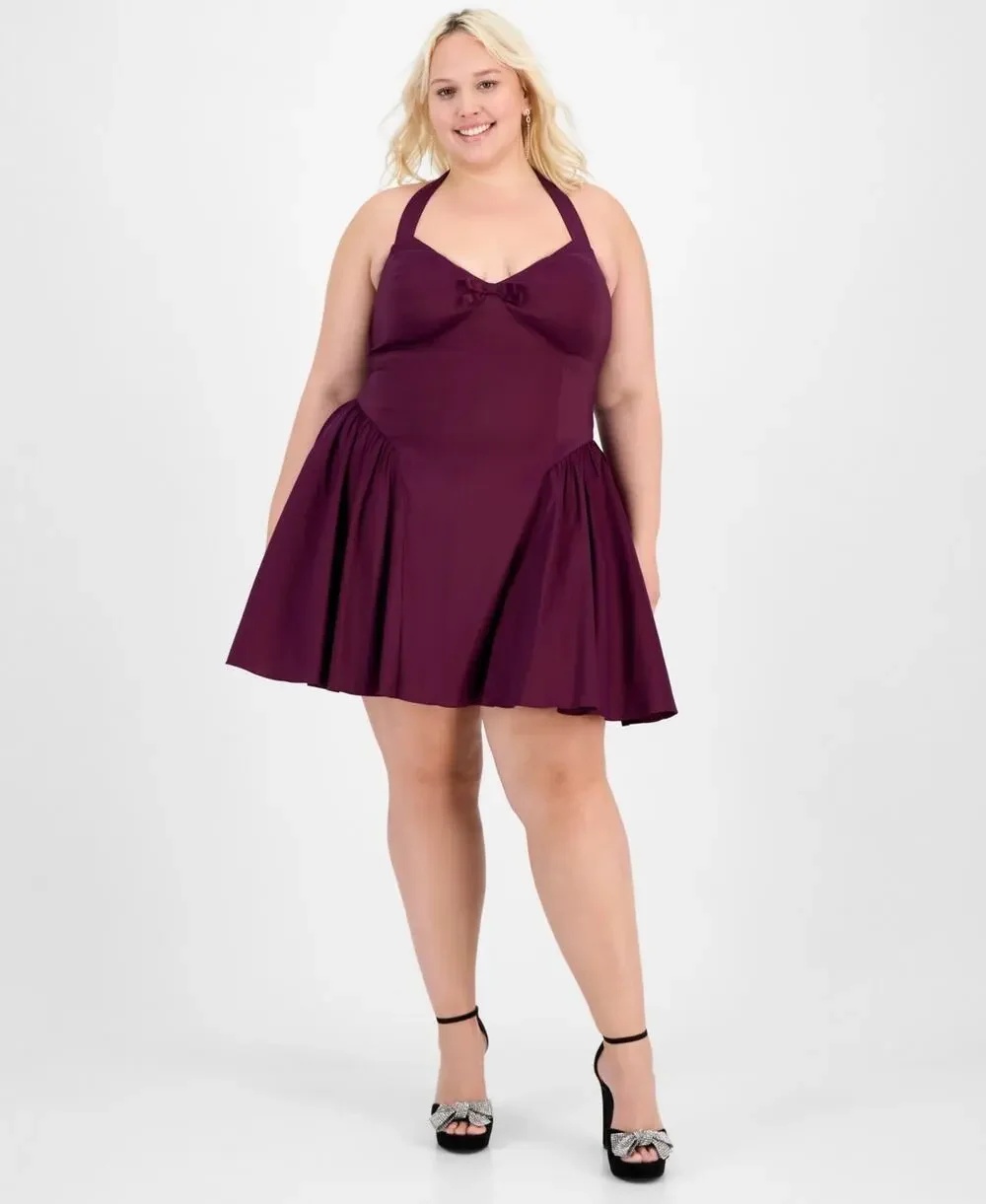 B Darlin Trendy Plus Size A-Line Halter Dress Formal Maroon
