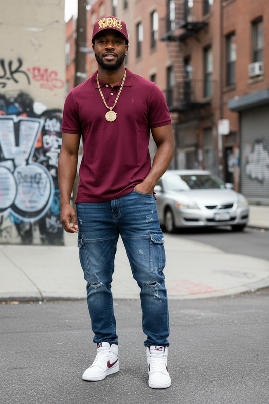 Men's Slim Fit Pique Polo for Men Cranberry Burgundy