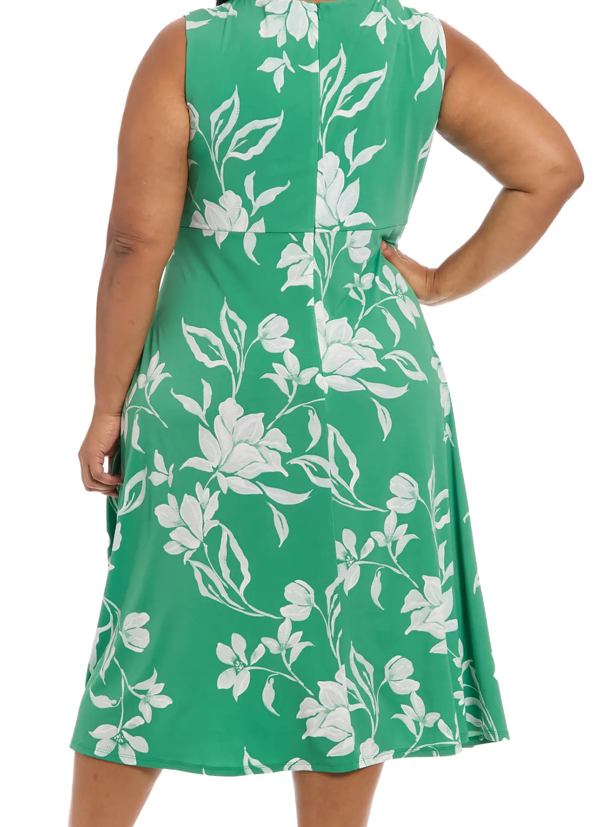 Women's PLUS SIZE Keyhole Midi Dress  Green Print