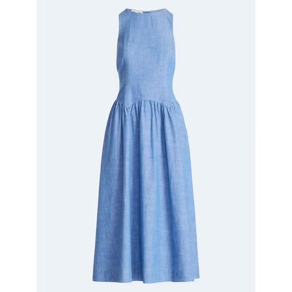 Women's Sleeveless Cotton Racer chambray Denim  Maxi Dress