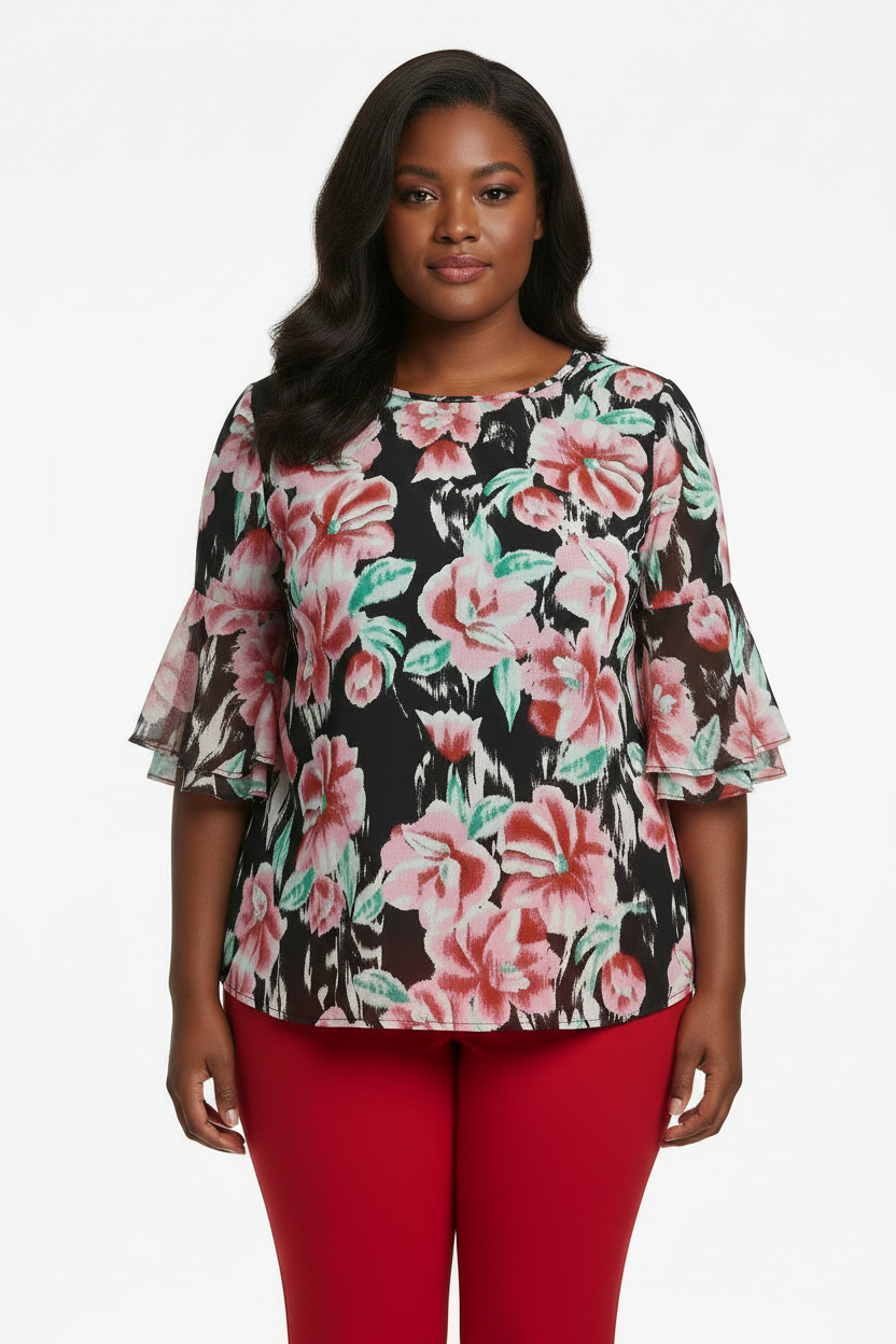 PLUS SIZE 2 piece Women's Alex Double Flutter Top Colorful