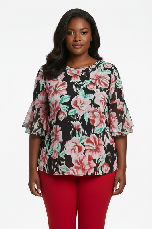 PLUS SIZE 2 piece Women's Alex Double Flutter Top Colorful